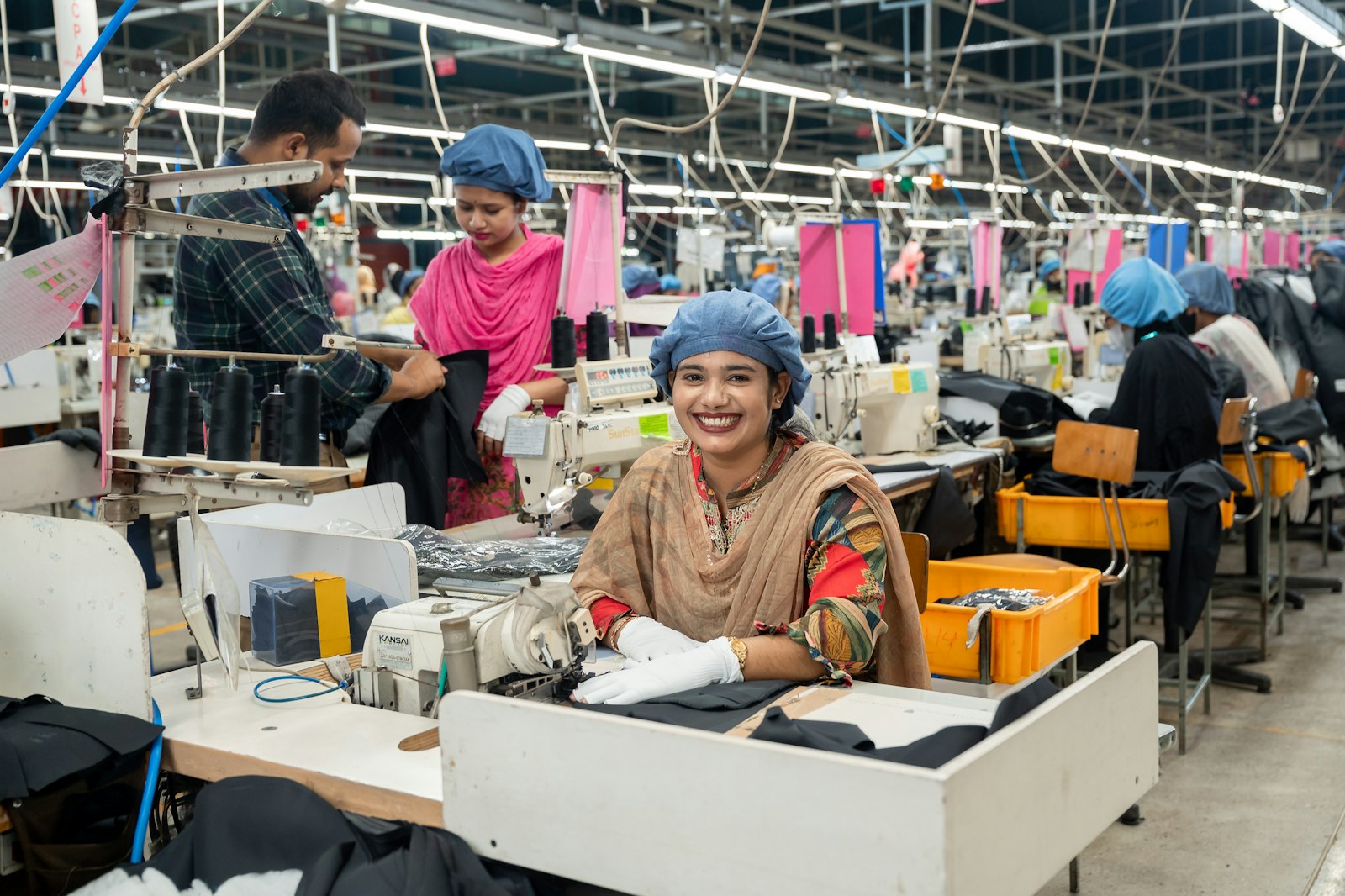Workers on a factory production line